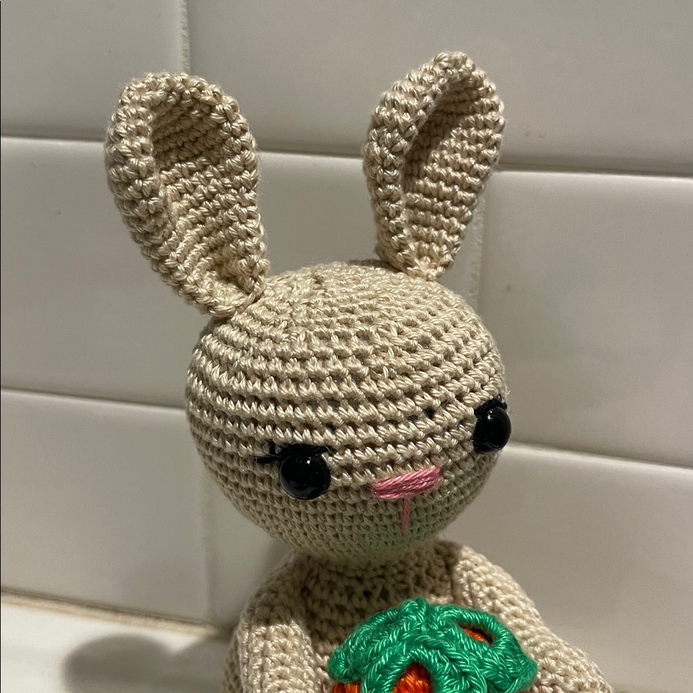 Handcrafted Spring Easter Bunny Rabbit Holiday Decor Amigurui Crochet Carrot - Picture 6 of 10